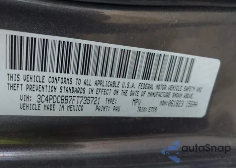 2015 Dodge Journey Sxt from USA, damaged, VIN 3C4PDCBB7FT735721